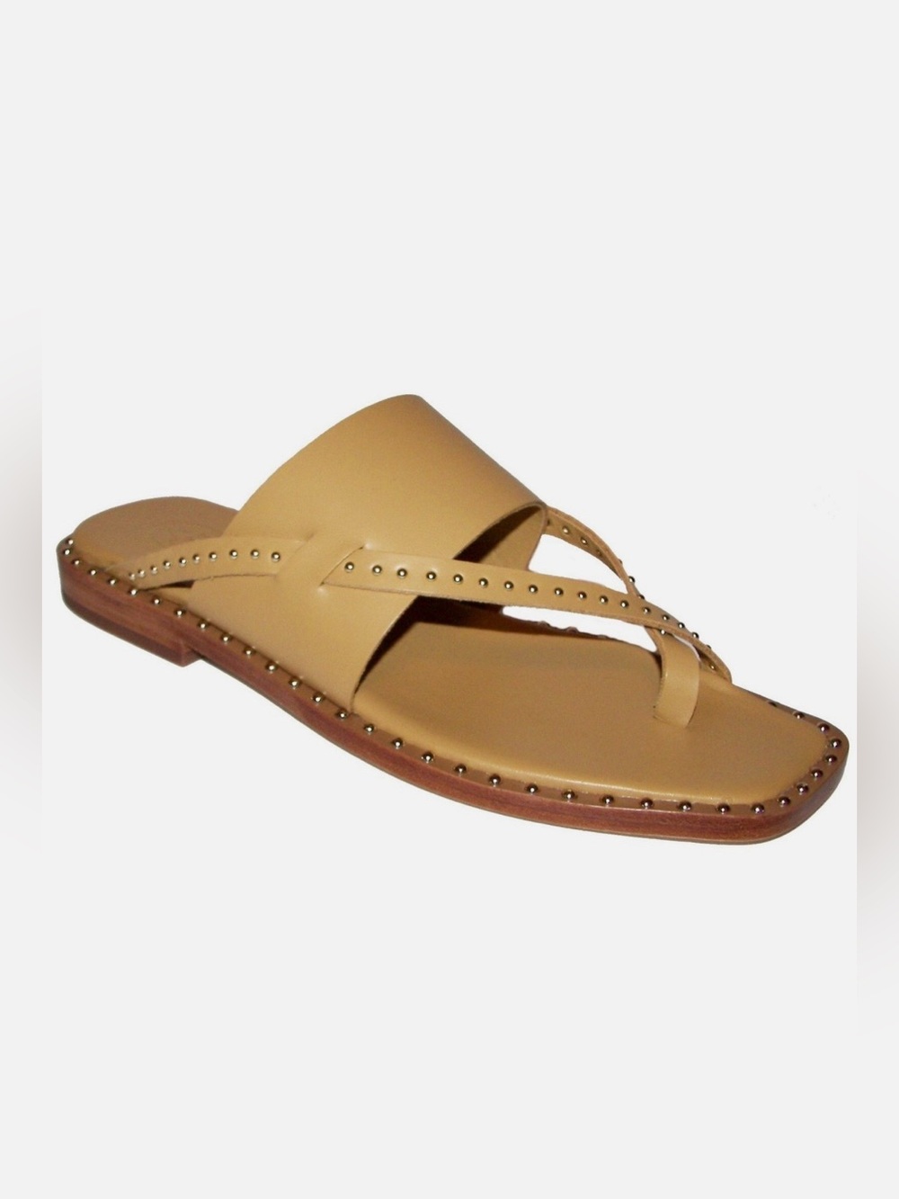 Ash Tan Leather Studded Slide Sandals